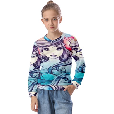 Beautifull Ariel Little Mermaid  Painting Kids  Long Sleeve Tee With Frill  by artworkshop