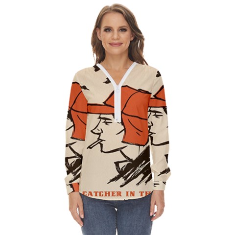 Catcher In The Rye Zip Up Long Sleeve Blouse by artworkshop
