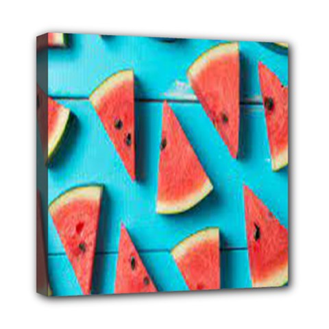 Watermelon Blue Background Mini Canvas 8  X 8  (stretched) by artworkshop