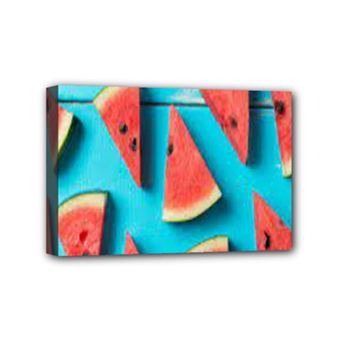 Watermelon Blue Background Mini Canvas 6  X 4  (stretched) by artworkshop
