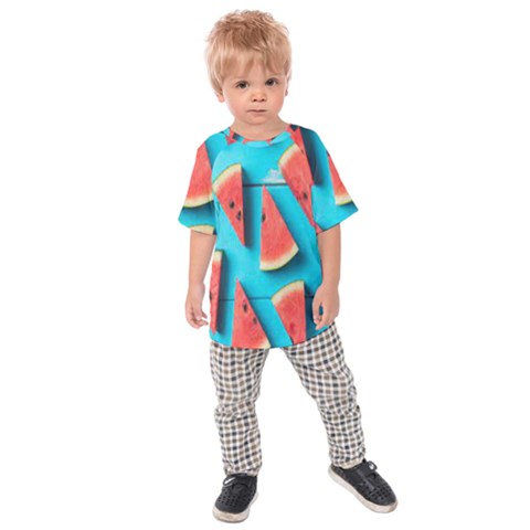Watermelon Blue Background Kids  Raglan Tee by artworkshop