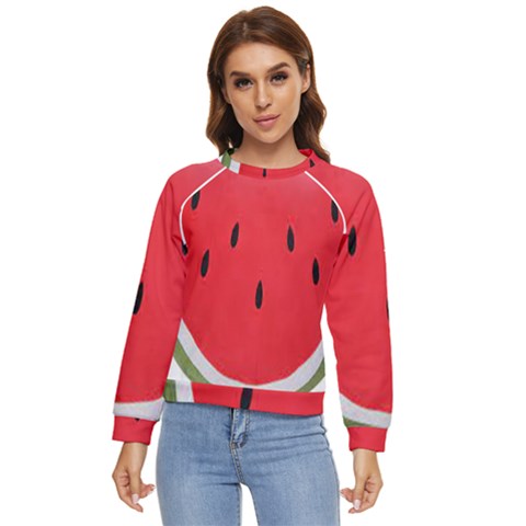 Watermelon Pillow Fluffy Women s Long Sleeve Raglan Tee by artworkshop