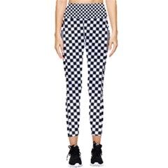 Black And White Checkerboard Background Board Checker Pocket Leggings  by Amaryn4rt