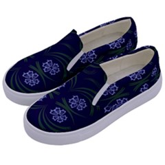 Folk Flowers Print Floral Pattern Ethnic Art Kids  Canvas Slip Ons by Eskimos