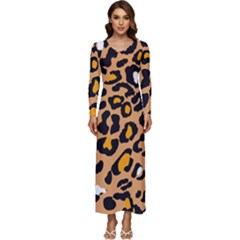 Leopard Jaguar Dots Long Sleeve Velour Longline Maxi Dress by ConteMonfrey