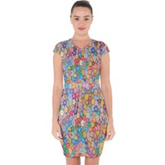 Floral Flowers Capsleeve Drawstring Dress  by artworkshop