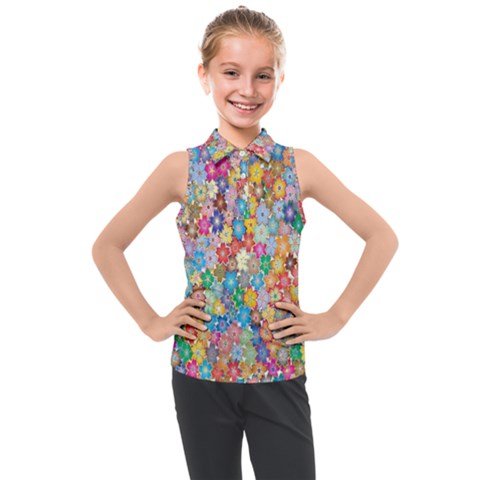 Floral Flowers Kids  Sleeveless Polo Tee by artworkshop