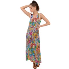 Floral Flowers V-neck Chiffon Maxi Dress by artworkshop