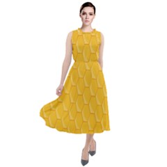 Hexagons Yellow Honeycomb Hive Bee Hive Pattern Round Neck Boho Dress by artworkshop