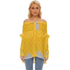 Hexagons Yellow Honeycomb Hive Bee Hive Pattern Off Shoulder Chiffon Pocket Shirt by artworkshop