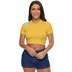 Hexagons Yellow Honeycomb Hive Bee Hive Pattern Side Button Cropped Tee by artworkshop