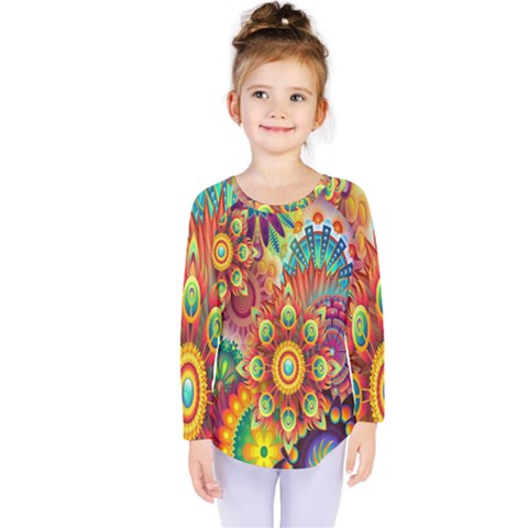 Mandalas Colorful Abstract Ornamental Kids  Long Sleeve Tee by artworkshop
