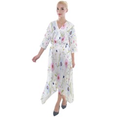 Pattern Flowers Quarter Sleeve Wrap Front Maxi Dress by artworkshop