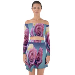 Rose Flower Love Romance Beautiful Off Shoulder Top With Skirt Set by artworkshop