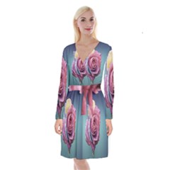 Rose Flower Love Romance Beautiful Long Sleeve Velvet Front Wrap Dress by artworkshop