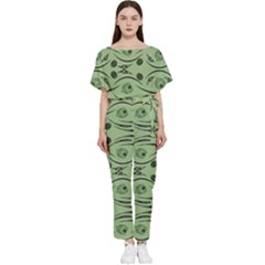 Folk Flowers Print Floral Pattern Ethnic Art Batwing Lightweight Chiffon Jumpsuit by Eskimos