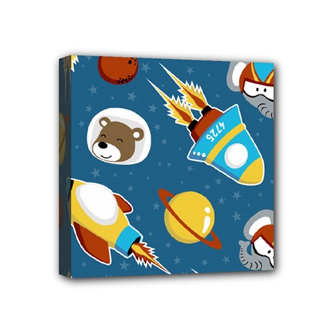 Seamless-pattern-vector-with-spacecraft-funny-animals-astronaut Mini Canvas 4  X 4  (stretched) by Jancukart