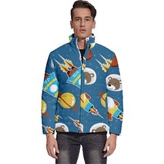 Seamless-pattern-vector-with-spacecraft-funny-animals-astronaut Men s Puffer Bubble Jacket Coat by Jancukart