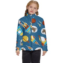 Seamless-pattern-vector-with-spacecraft-funny-animals-astronaut Kids  Puffer Bubble Jacket Coat by Jancukart