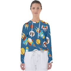 Seamless-pattern-vector-with-spacecraft-funny-animals-astronaut Women s Slouchy Sweat by Jancukart