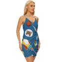 Seamless-pattern-vector-with-spacecraft-funny-animals-astronaut Wrap Tie Front Dress View3