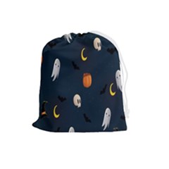 Halloween Ghost Pumpkin Bat Skull Drawstring Pouch (large) by artworkshop