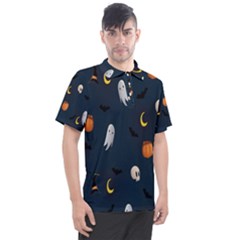 Halloween Ghost Pumpkin Bat Skull Men s Polo Tee by artworkshop