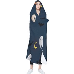 Halloween Ghost Pumpkin Bat Skull Wearable Blanket by artworkshop