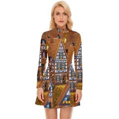 Christmas-motif Long Sleeve Velour Longline Dress by nate14shop