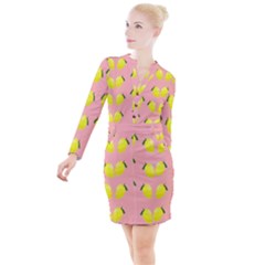 Yellow Lemons On Pink Button Long Sleeve Dress by FunDressesShop