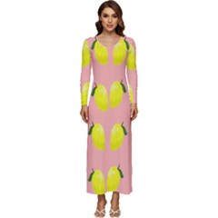 Yellow Lemons On Pink Long Sleeve Velour Longline Maxi Dress by FunDressesShop