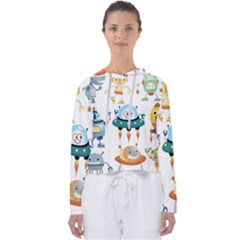 Vector-set-funny-robots-cartoon Women s Slouchy Sweat by Jancukart