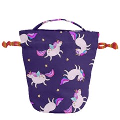 Fantasy-fat-unicorn-horse-pattern-fabric-design Drawstring Bucket Bag by Jancukart