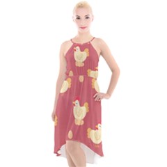 Cute-chicken-eggs-seamless-pattern High-low Halter Chiffon Dress  by Jancukart