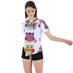 Cartoon-cute-owl-vector Asymmetrical Short Sleeve Sports Tee by Jancukart