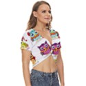 Cartoon-cute-owl-vector Twist Front Crop Top View3