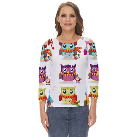 Cartoon-cute-owl-vector Cut Out Wide Sleeve Top by Jancukart
