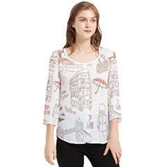 I Love London Drawing Chiffon Quarter Sleeve Blouse by Jancukart