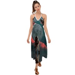 Astronaut-moon-space-nasa-planet Halter Tie Back Dress  by Jancukart