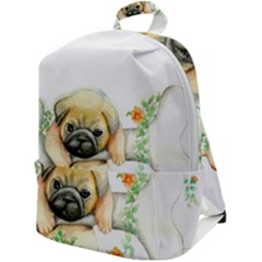 Pug-watercolor-cute-animal-dog Zip Up Backpack by Jancukart