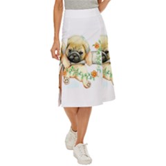 Pug-watercolor-cute-animal-dog Midi Panel Skirt by Jancukart