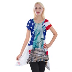 Statue Of Liberty Independence Day Poster Art Short Sleeve Side Drop Tunic by Jancukart