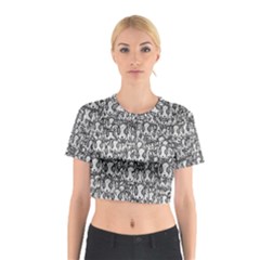 Sketchy Monster Insect Drawing Motif Pattern Cotton Crop Top by dflcprintsclothing