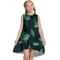 Plant Leaves Kids  Frill Swing Dress by artworkshop