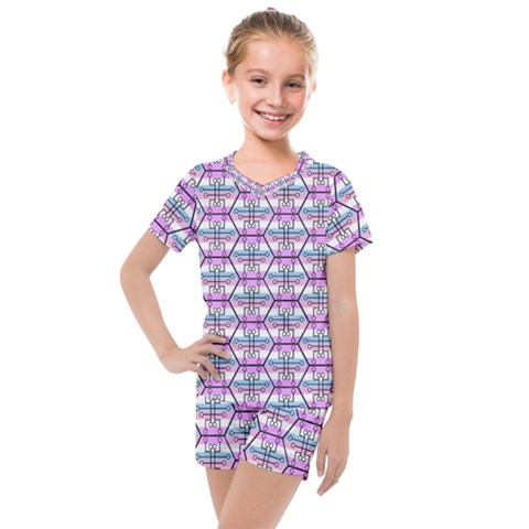 Hackers Town Void Mantis Hexagon Bigender Pride Flag Kids  Mesh Tee And Shorts Set by WetdryvacsLair