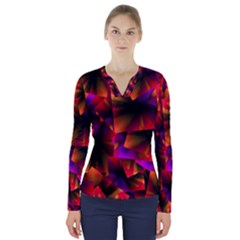 Squares Motif Geometric Pattern V-neck Long Sleeve Top by dflcprintsclothing