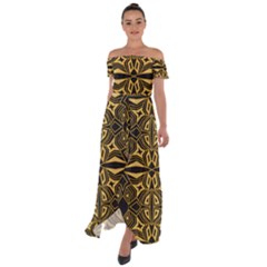 Abstract Pattern Geometric Backgrounds Off Shoulder Open Front Chiffon Dress by Eskimos