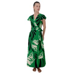 Folk Flowers Print Floral Pattern Ethnic Art Flutter Sleeve Maxi Dress by Eskimos