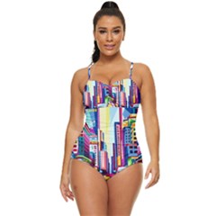 City-street-car-road-architecture Retro Full Coverage Swimsuit by Jancukart