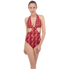 Sculpture-art-traffic-cones-plastic Halter Front Plunge Swimsuit by Jancukart